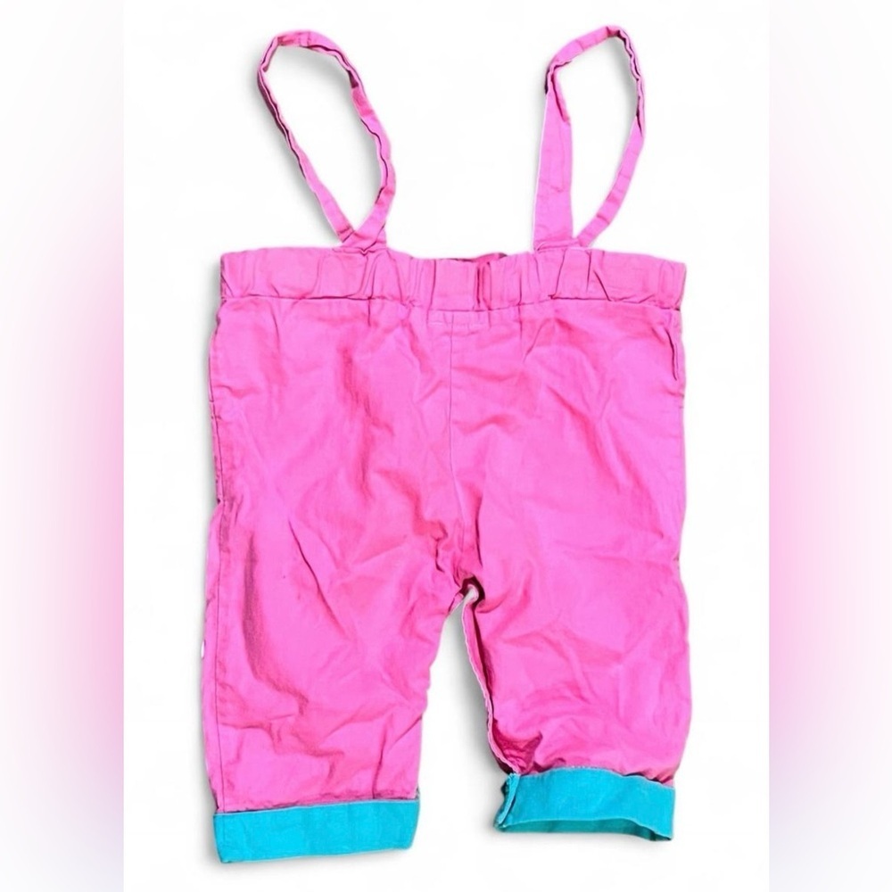 Disney Pink Cotton Fabric with Blue Heart Retro Overalls Size NB-6mos - Picture 2 of 5